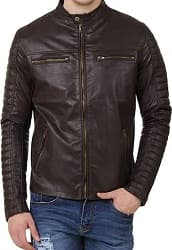 CRAPGOOS Brown Mens Pu Faux Leather Jacket