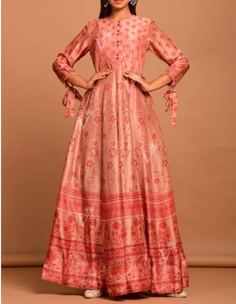 Light-Brown Vasansi Silk Printed Anarkali Gown