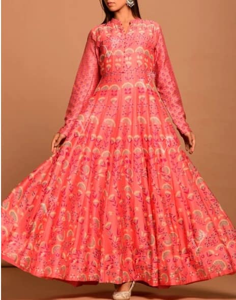 Peach Vasansi Silk Printed Anarkali Gown 