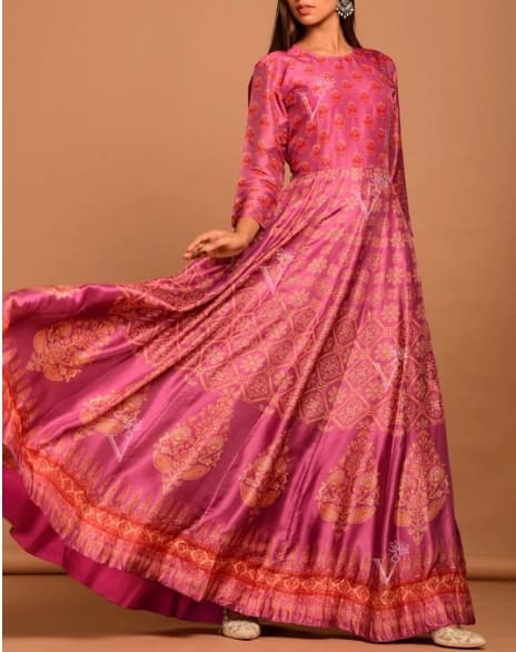 Pink Vasansi Silk Printed Anarkali Gown