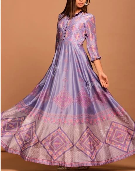 Purple Vasansi Silk Printed Anarkali Gown