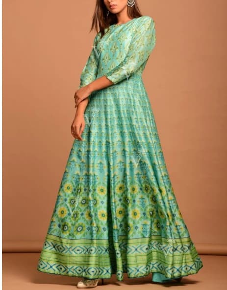 TourquoiseVasansi Silk Printed Anarkali Gown