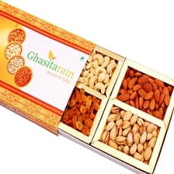 Ghasitaram Gifts Dryfruit Box with Rudraksha Rakhi