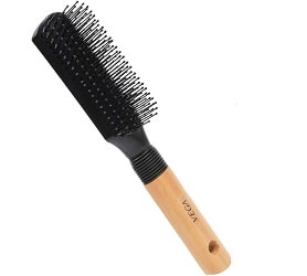 Vega Flat Brush with Wooden and Black Colored Handle with Black Brush Colored Head