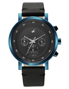 Multifunction Black Dial Leather Strap Watch